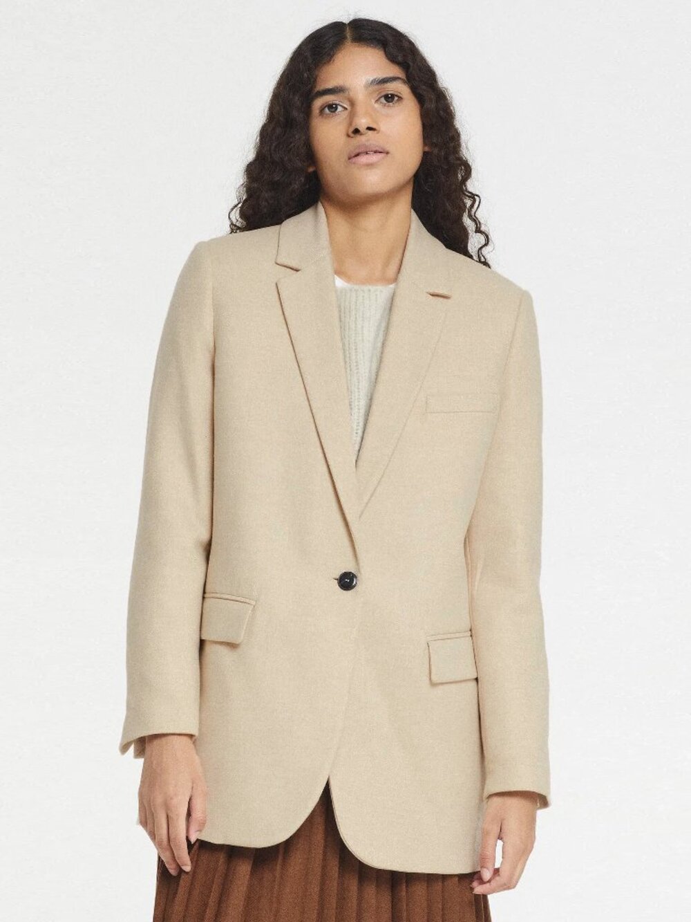 Pomandere Single Breasted Wool Blend Blazer in Cream/Beige, size 38IT (fits US 2